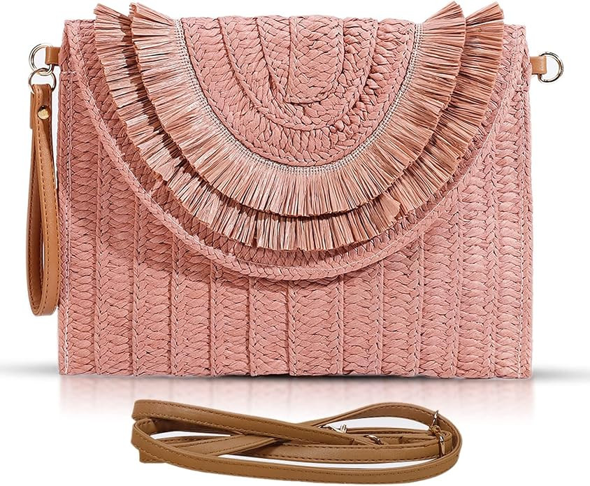 Crossbody Bags for Women, Straw Clutch Purses, Bohemian Handmade Woven Envelope Package, Tassel H... | Amazon (US)