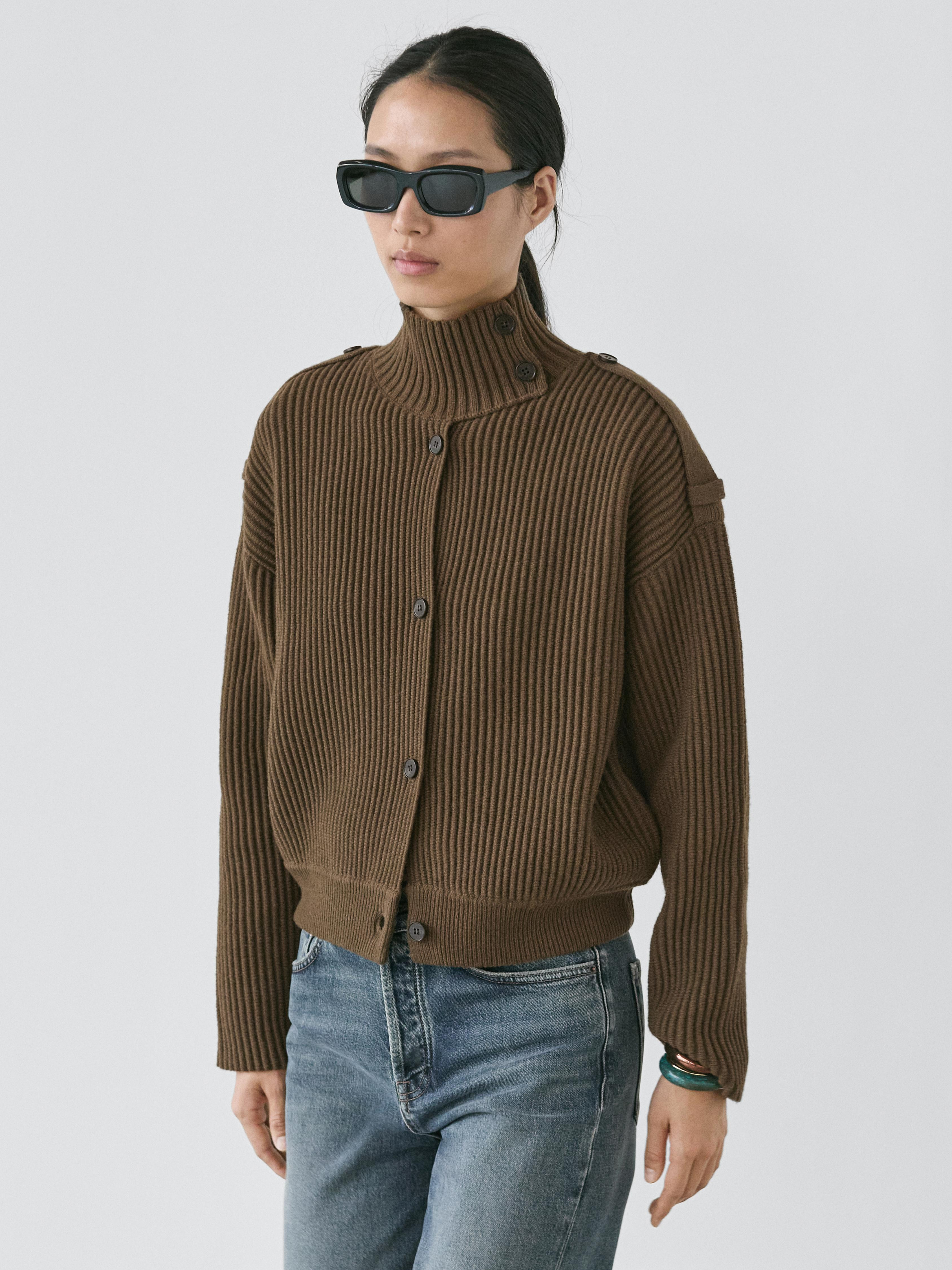 Wool knit cardigan with button details | Massimo Dutti US