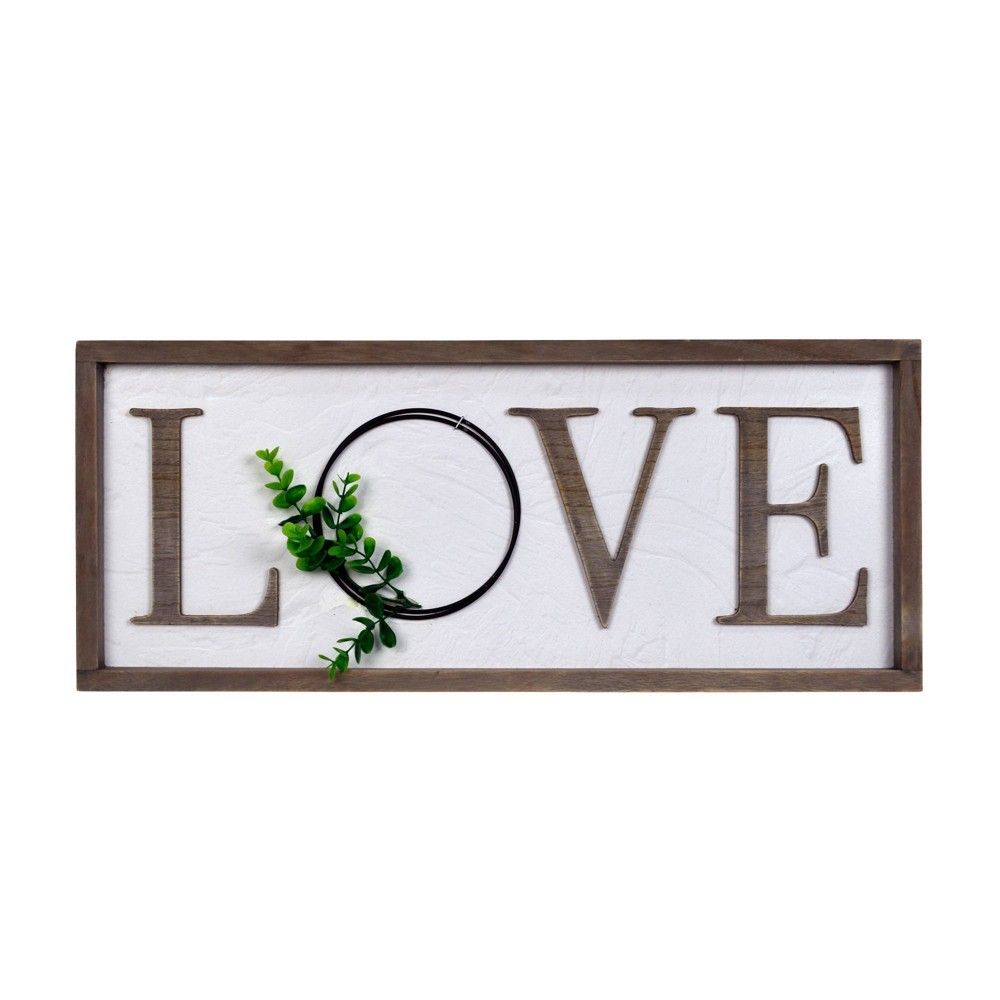 25" x 10" Love Barnwood Wall Panel with Greenery Whitewashed - Prinz | Target