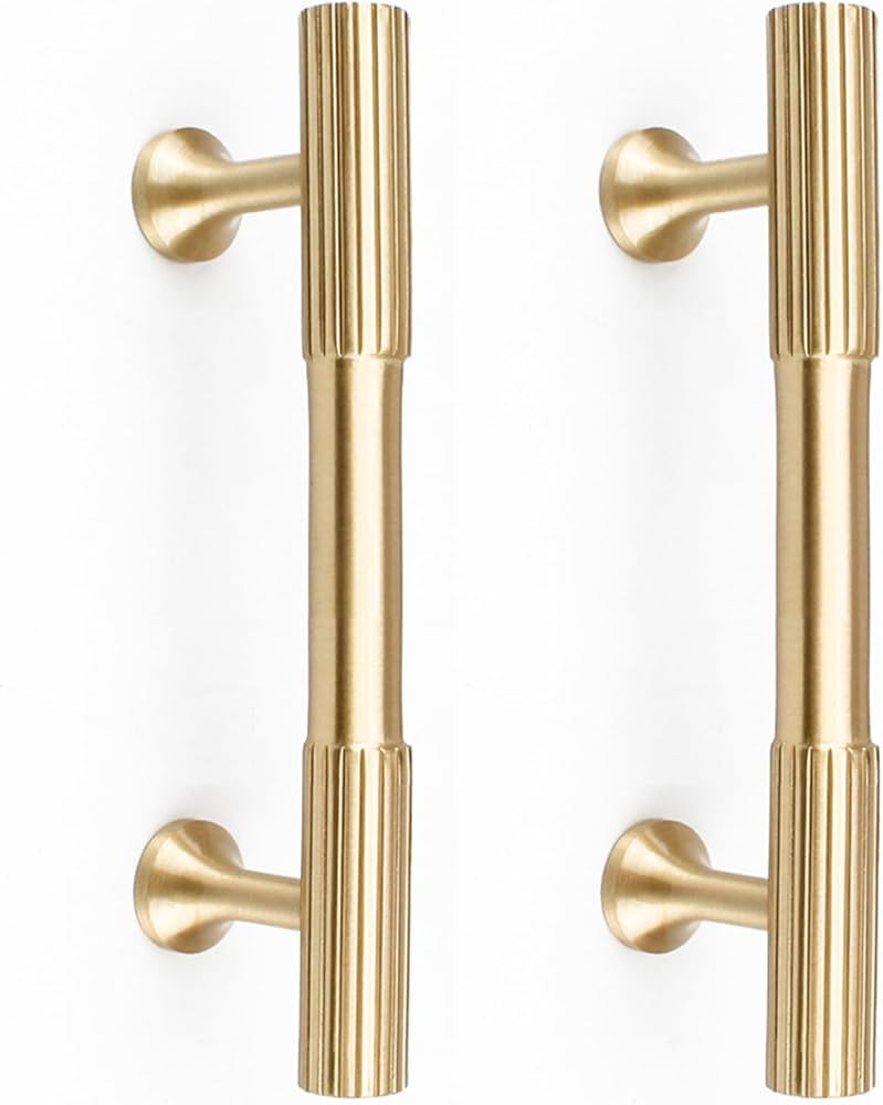 RZDEAL 4pcs Solid Brass Gold Cabinet Pulls, 3-Inch Hole Centers for Kitchen Cupboard Handles Mode... | Amazon (US)