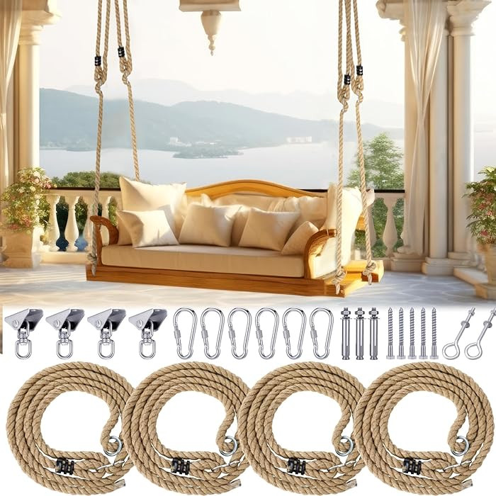 4 Pack Porch Swing Rope Kit Hemp Rope Swing Bed Straps Holds 800 Lbs Adjustable Hemp Heavy Duty f... | Amazon (US)