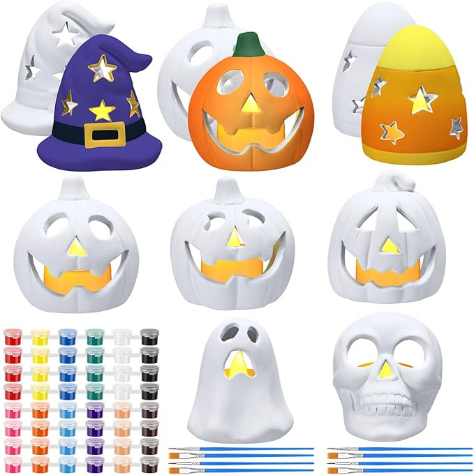 RimCereal 8 Set DIY Ceramic Halloween Lanterns Figurines Paint Craft Kit Unpainted Ceramics Pumpk... | Amazon (US)