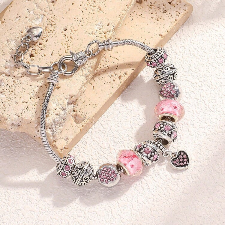 Pink Bracelets, Women's Jewelry, Holiday Gifts, The Best Gift For Her 2025 Hot Selling Artificial Crystal Bead Bracelets, Pink Large Hole Bead Personalized Fashion Bracelets, Women's Bracelets, Mother's Gifts, Women's Gifts, Parties, Birthday Gifts | SHEIN
