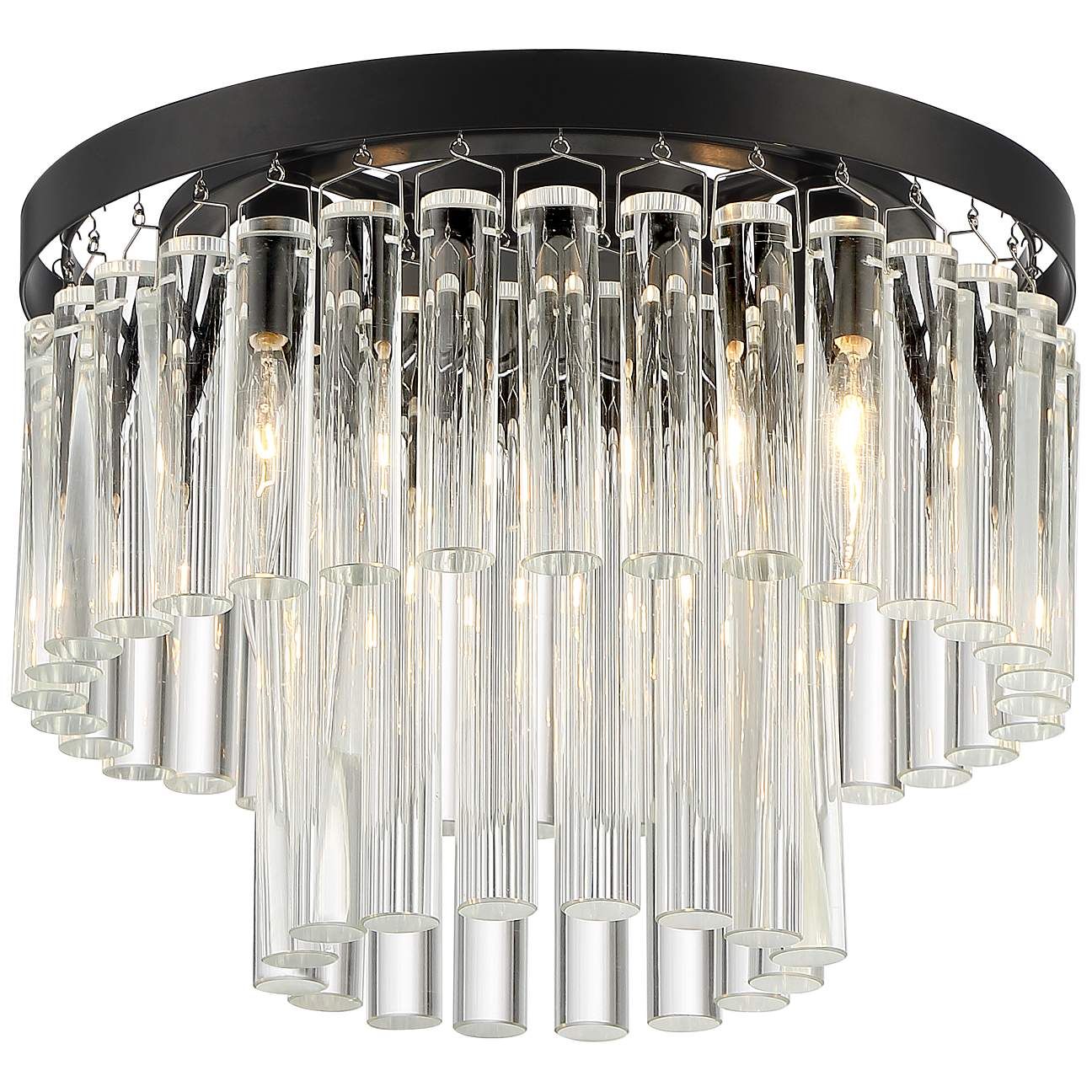 Handry 13 1/2"W Gloss Black Clear Glass Ceiling Light - #789V0 | Lamps Plus | Lamps Plus