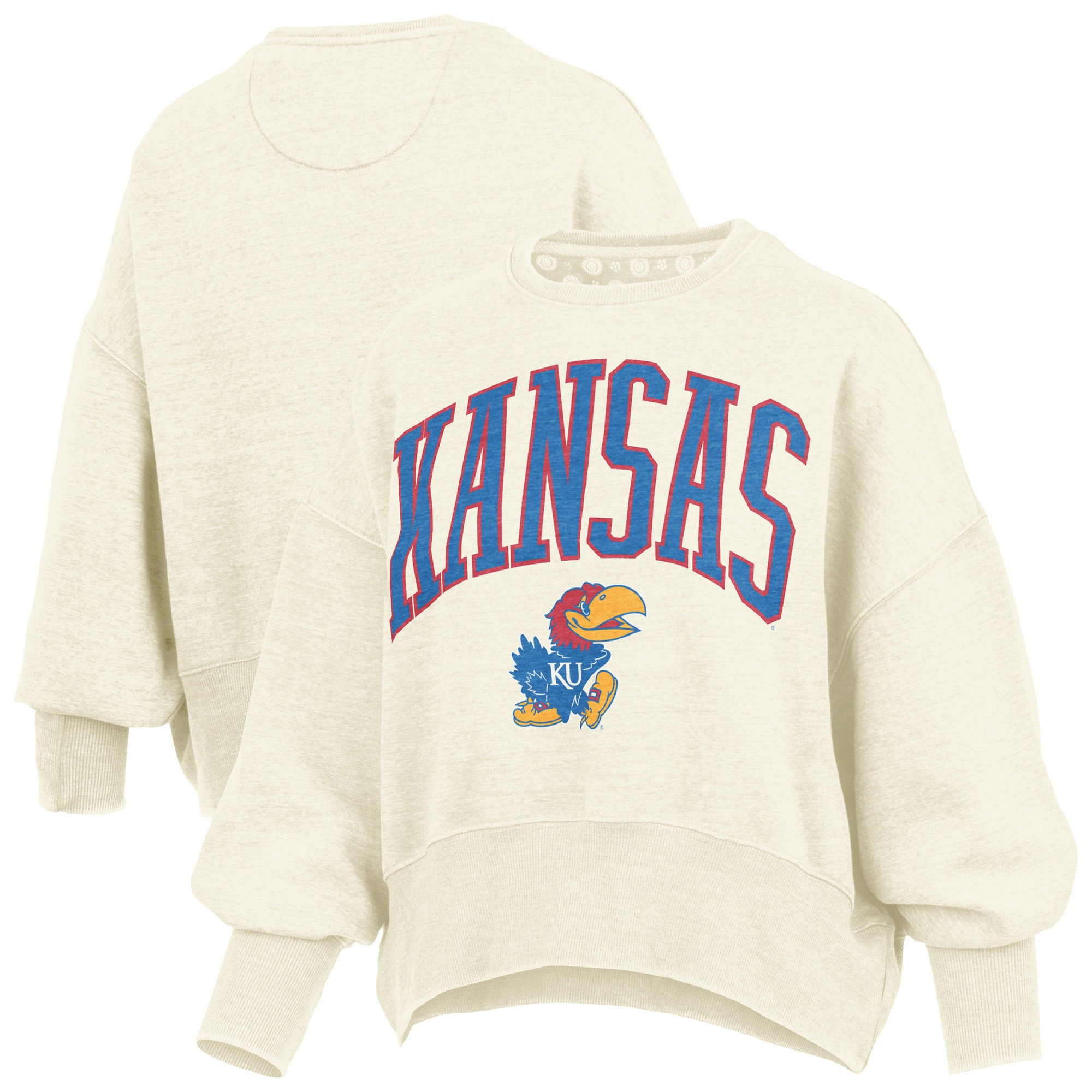 Kansas Jayhawks Pressbox Women's Oversized Waist-Length Crewneck Sweatshirt - Natural | Fanatics
