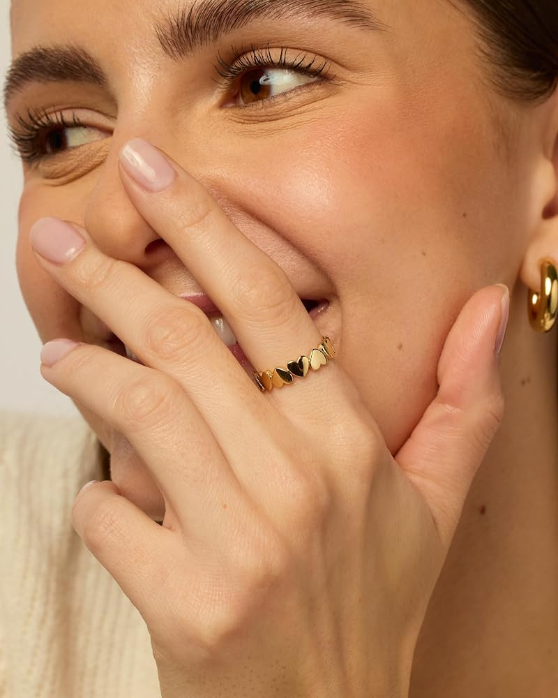 PAVOI 14K Gold Plated Heart Stackable Rings for Women | Love Valentines Statement Chunky Signet R... | Amazon (US)