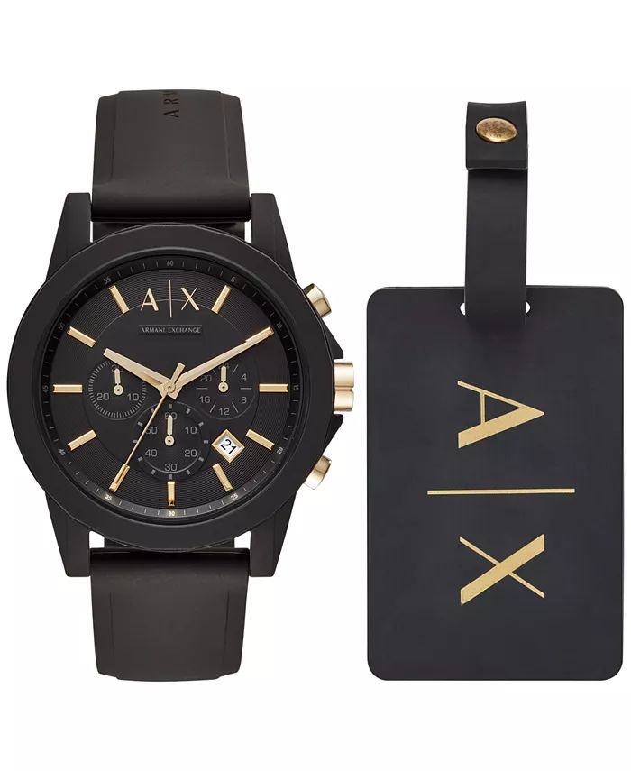 Men's Chronograph  Black Silicone Strap Watch 45mm Gift Set | Macy's