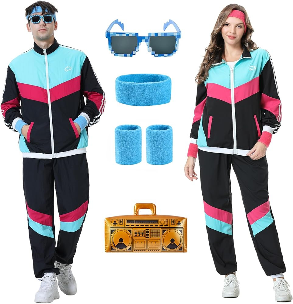 Antbutler 80s Tracksuit for Men Women Retro Hip Hop Windbreaker 80s Costume for Men Disco Tracksu... | Amazon (US)