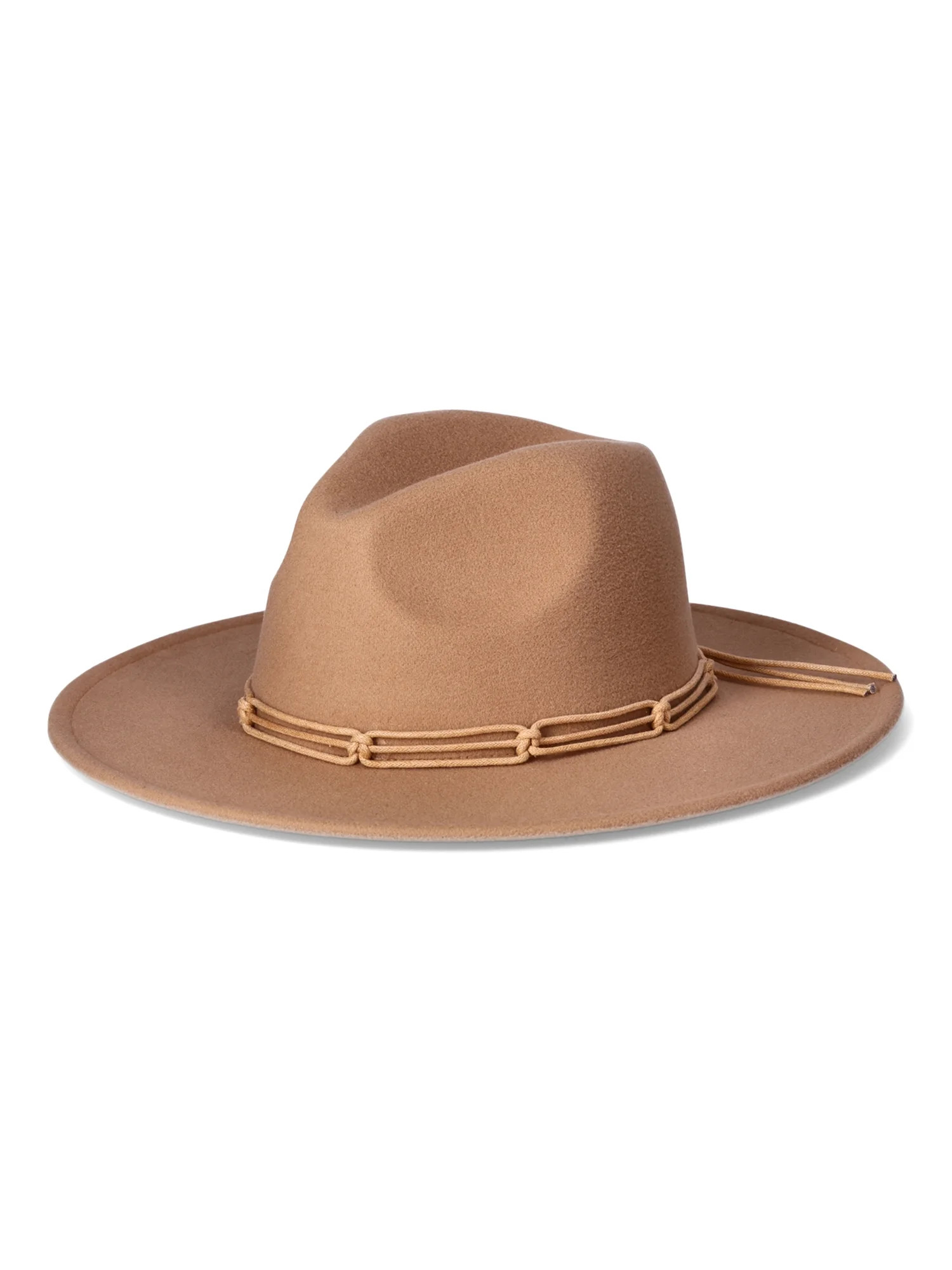 TIme and Tru Women's Fedora Hat, Solid Color, Rope Trim Detail, Made of Polyester, Medium Tan - W... | Walmart (US)