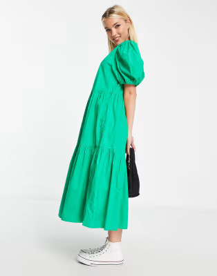 JDY smock midi dress in green | ASOS (Global)