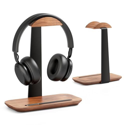 UPERGO Walnut Headphone Stand, Wood Headset Stand for Desk, Universal Headphone Holder with Stora... | Amazon (US)