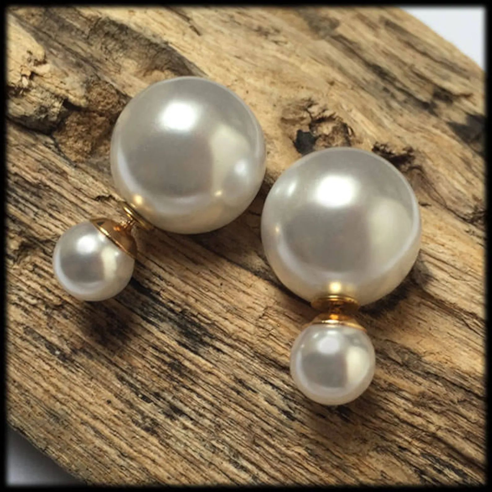 Beautiful and classy double sided white pearl earrings, French tribal style pair of pearl studs | Etsy (UK)
