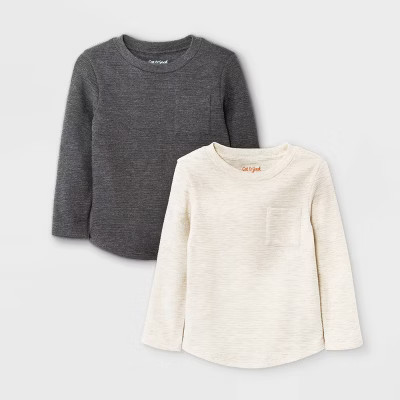 Toddler Boys' 2pk Ottoman Long Sleeve T-Shirt - Cat & Jack™ Cream/Charcoal Gray | Target