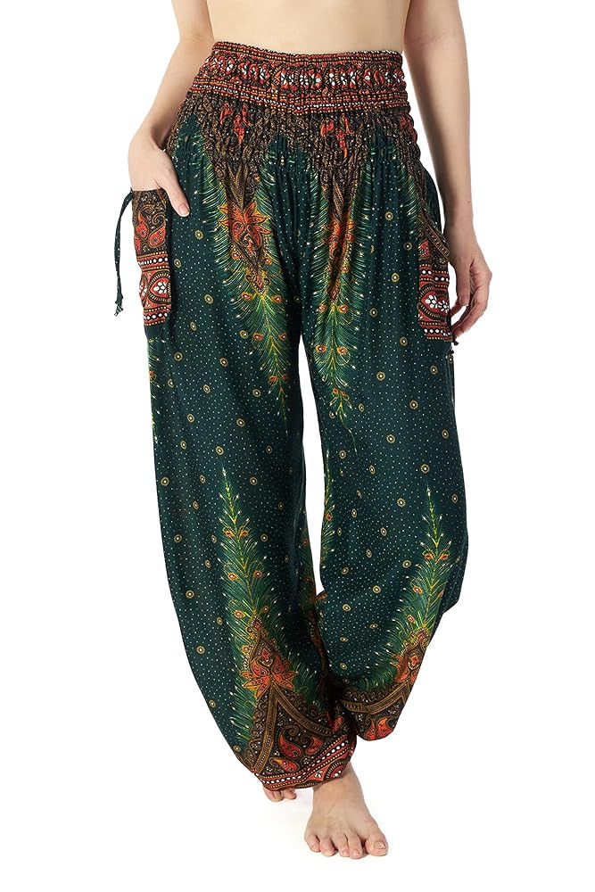 Lannaclothesdesign Women's Smocked Waist Boho Flowy Yoga Harem Pants Hippie Clothes | Amazon (US)