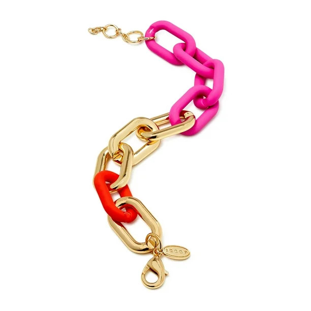 Scoop Women’s Pink and Orange Resin with 14K Gold Flash-Plated Chain Link Bracelet - Walmart.co... | Walmart (US)