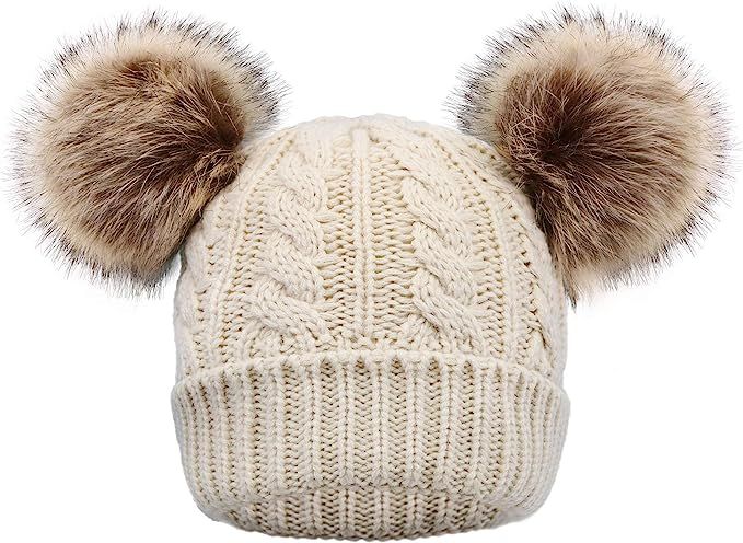 Arctic Paw Women Winter Cable Knit Fleece Lined Warm Pom Pom Beanie Hat | Amazon (US)