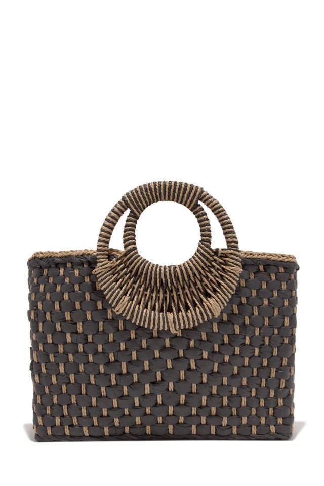 Miss Lola | Trips To Cabo Tan Top Handle Woven Bag | MISS LOLA