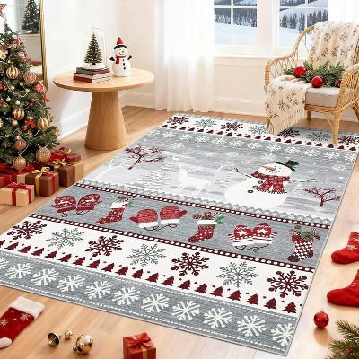 6x9 Christmas Living Room Rug – Washable, Non-Slip, Santa & Reindeer Print, Low Pile, Soft Thin Carpet for Bedroom (Grey) | Target