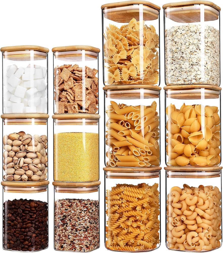 Vtopmart Set of 12 Storage Jars with Lids, 2 Sizes: 1200 ml x 6, 600 ml x 6, Glass Storage Jars w... | Amazon (DE)