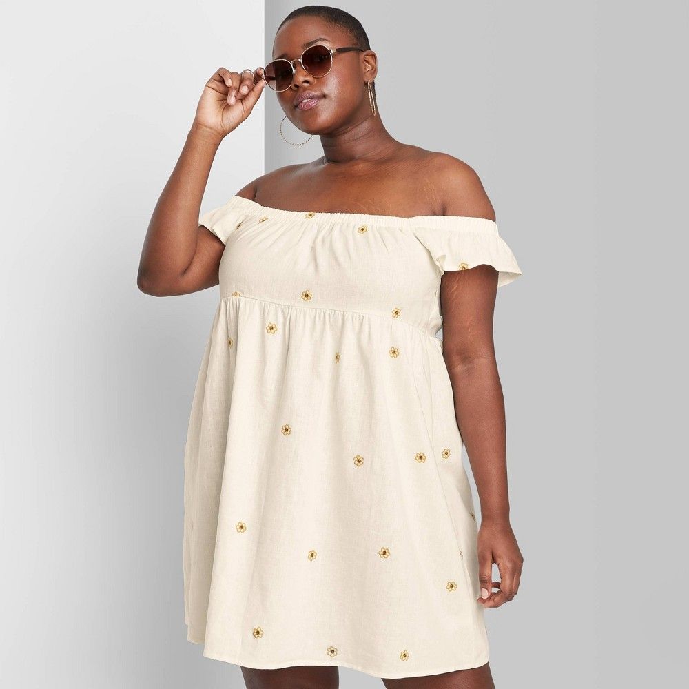 Women's Plus Size Ruffle Sleeve On/Off the Shoulder Woven Babydoll Dress - Wild Fable White Floral 3 | Target