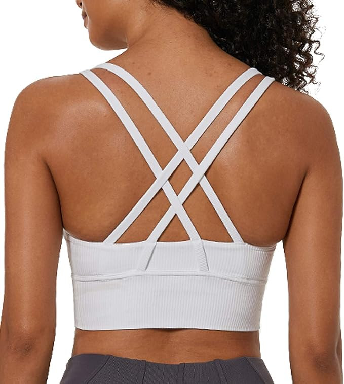 Lavento Strappy Sports Bras for Women Longline Padded Medium Support Yoga Training Bra Top | Amazon (US)