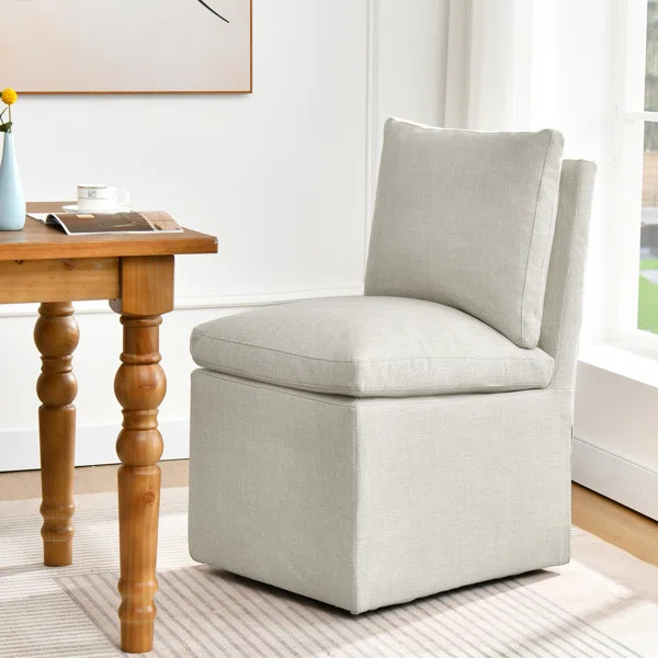 19" Wide Chenille Fabric Modern Down Fill Parsons Chairs with Casters | Wayfair North America