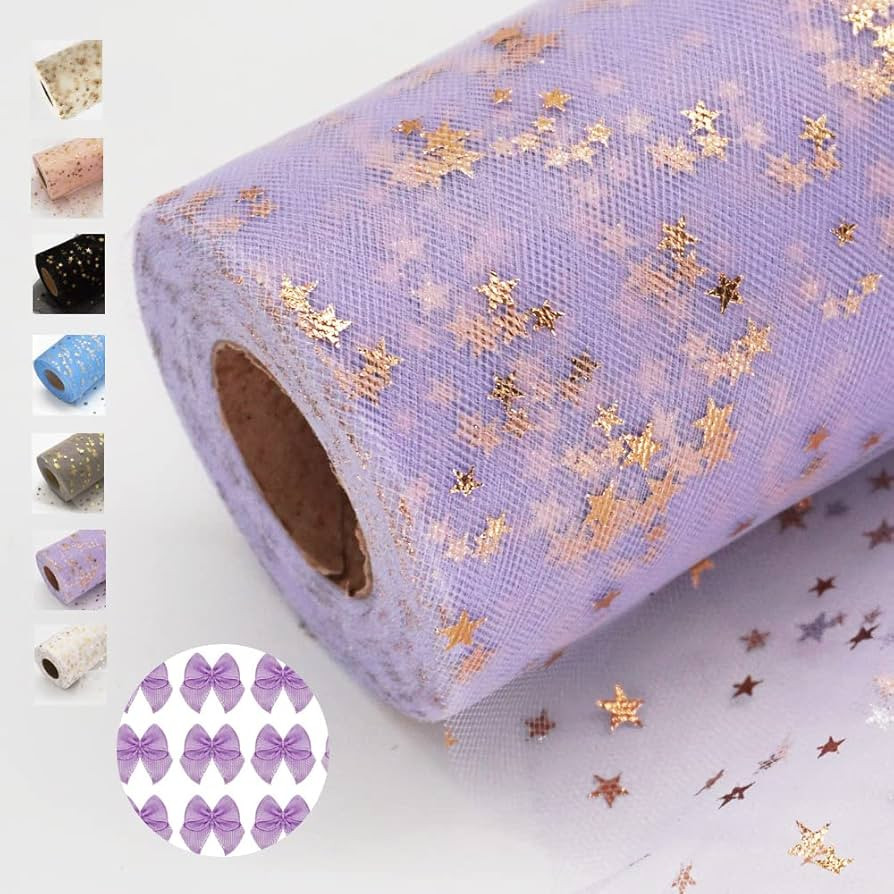 Lavender Glitter Tulle Rolls with Foil Stars 6 Inch by 50 Yards Sparkle Fabric Ribbon for DIY Tut... | Amazon (US)