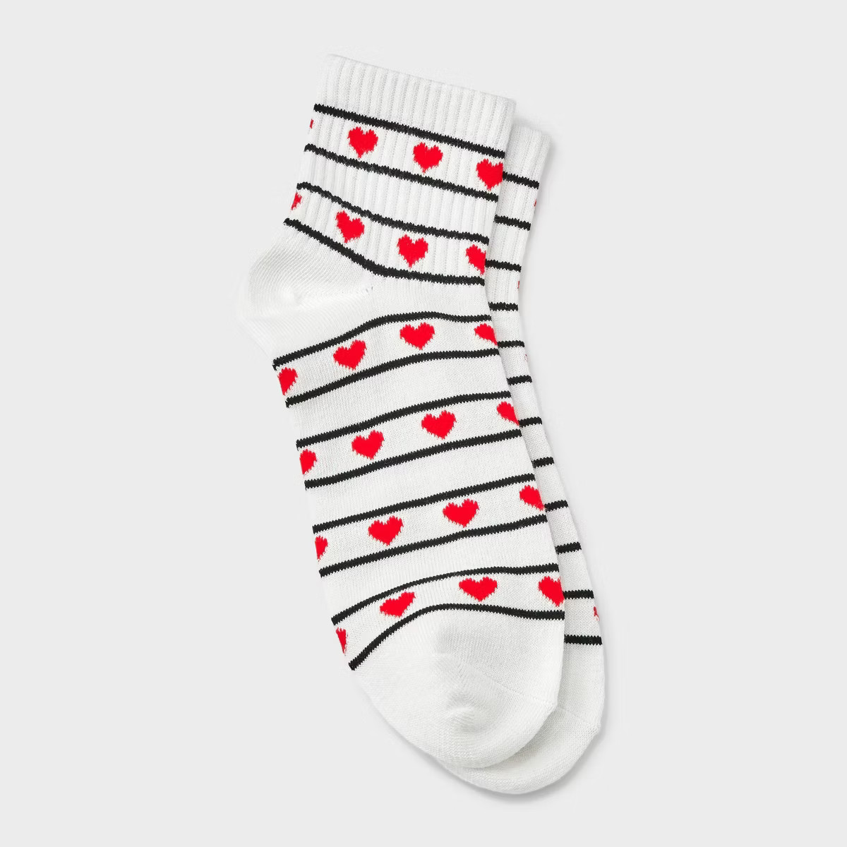 Women's Stripes & Hearts Valentine's Day Ankle Socks - Ivory/Black/Red 4-10 | Target