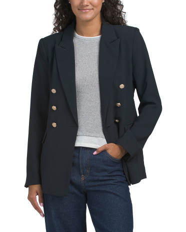 Double Breasted Blazer With Gold Tone Buttons, Spandex/Polyester | TJ Maxx