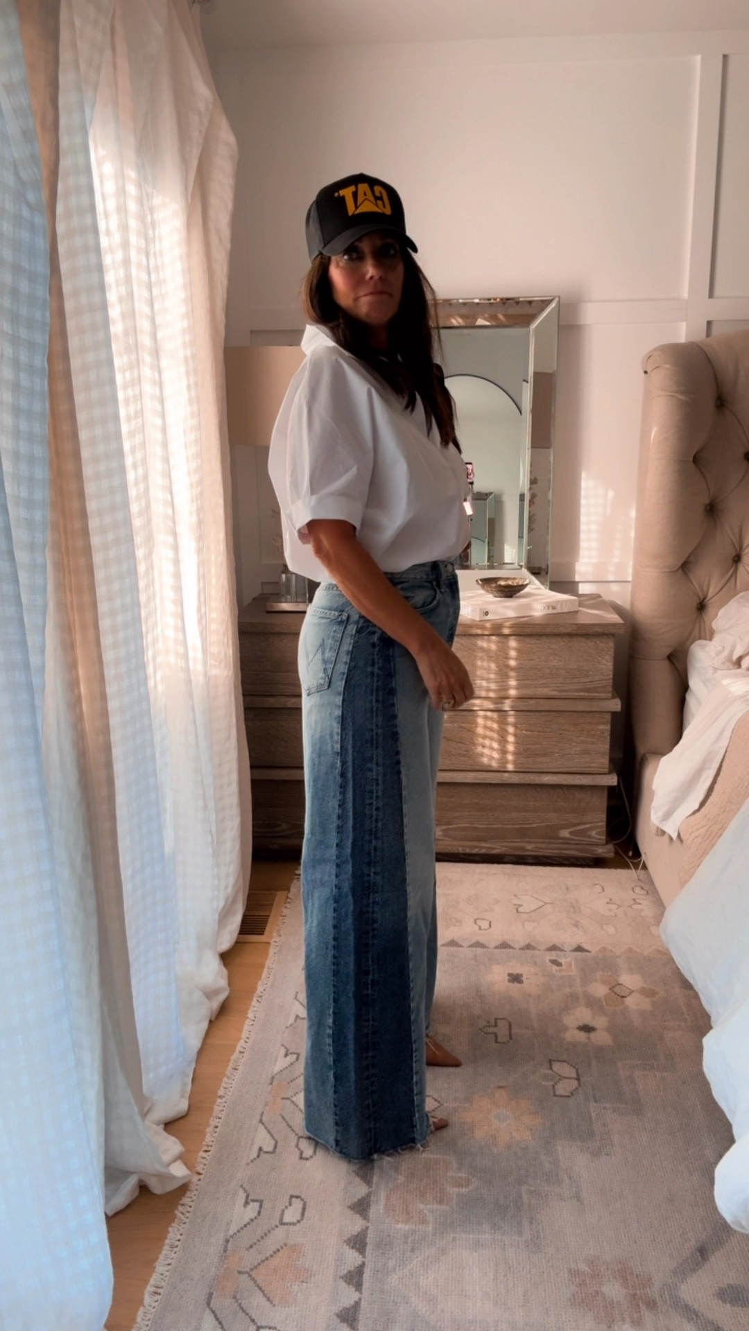 Love these jeans. I’d say take your regular size unless you want them looser in the waist and more low slung 
Hat $15 
Shirt $49 I’m wearing small (it’s oversized so don’t size up) 
Fall outfit 
Mother jeans 

#LTKFindsUnder50 #LTKShoeCrush #LTKTravel