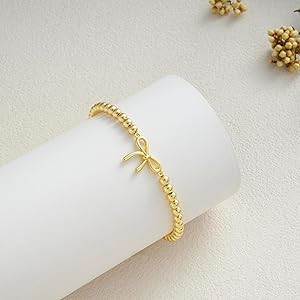 Gold Bracelets for Women 14K Gold Plated Beaded Bracelets Gold Stretch Bead Bracelet Handmade Bal... | Amazon (US)