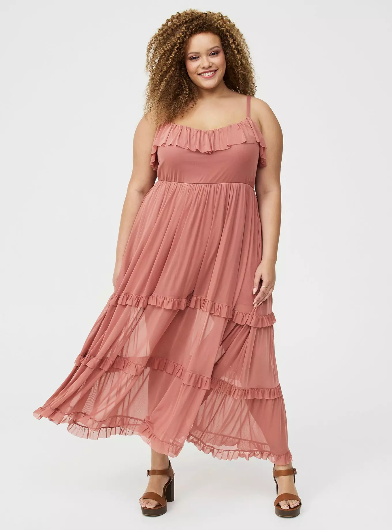 Mesh V-Neck Tiered Maxi Dress | Torrid (US & Canada)