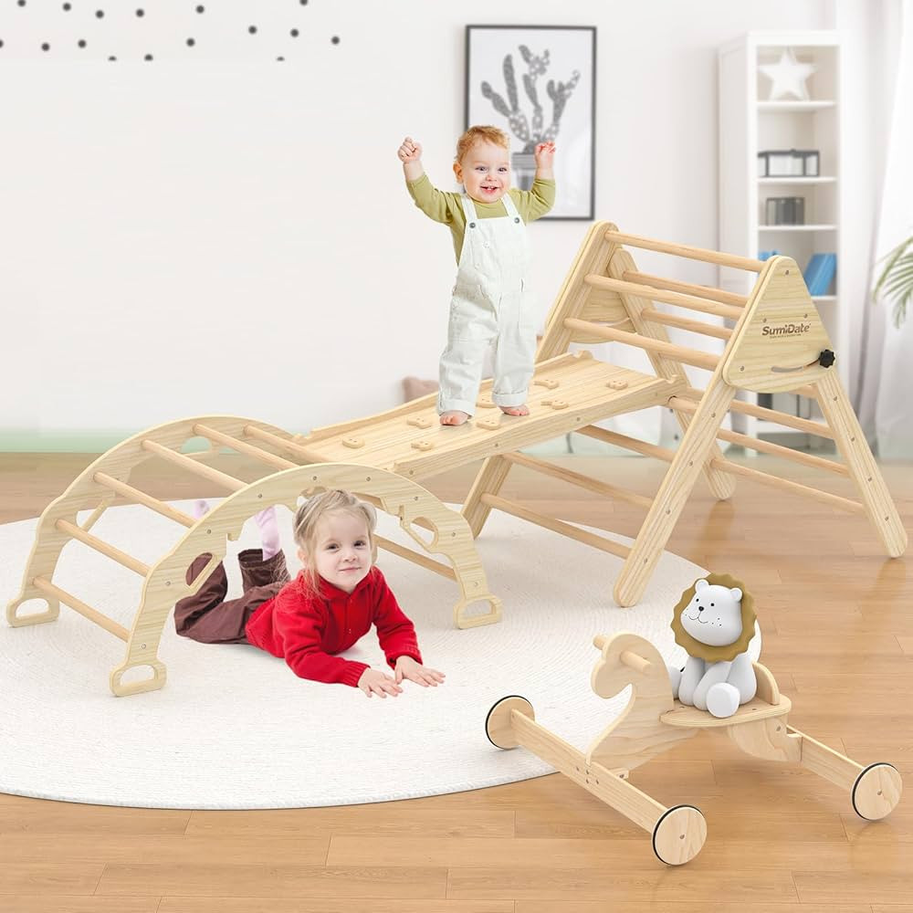9 in1 Pikler Triangle Set,Climbing Toys with Ramp Rocking Horse&Arch Foldable Kids Climber Set Mo... | Amazon (US)