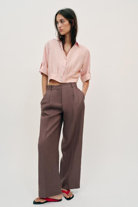 CROPPED LINEN BLEND SHIRT | Zara US