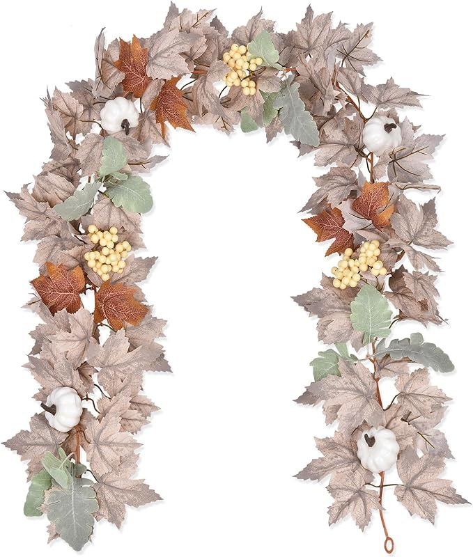 DearHouse Pumpkin Fall Garland Maple Leaf, 6Ft Hanging Vine White Maple Garland Artificial Autumn... | Amazon (US)