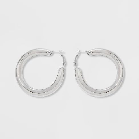 Leverback Hollow Hoop Earrings - Wild Fable™ Shiny Silver | Target