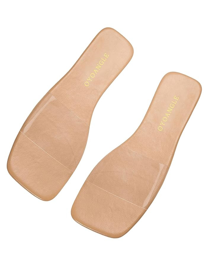 OYOANGLE Women's Clear Square Open Toe Sandals Pu Leather Flat Slide On Sandals Transparent Outdo... | Amazon (US)