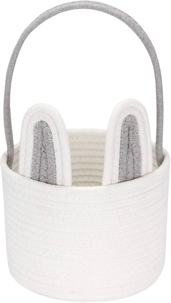 Sea Team Easter Bunny Basket for Eggs Hunt, Easter Eggs Bucket, Small Woven Cotton Rope Tote Bag ... | Amazon (US)