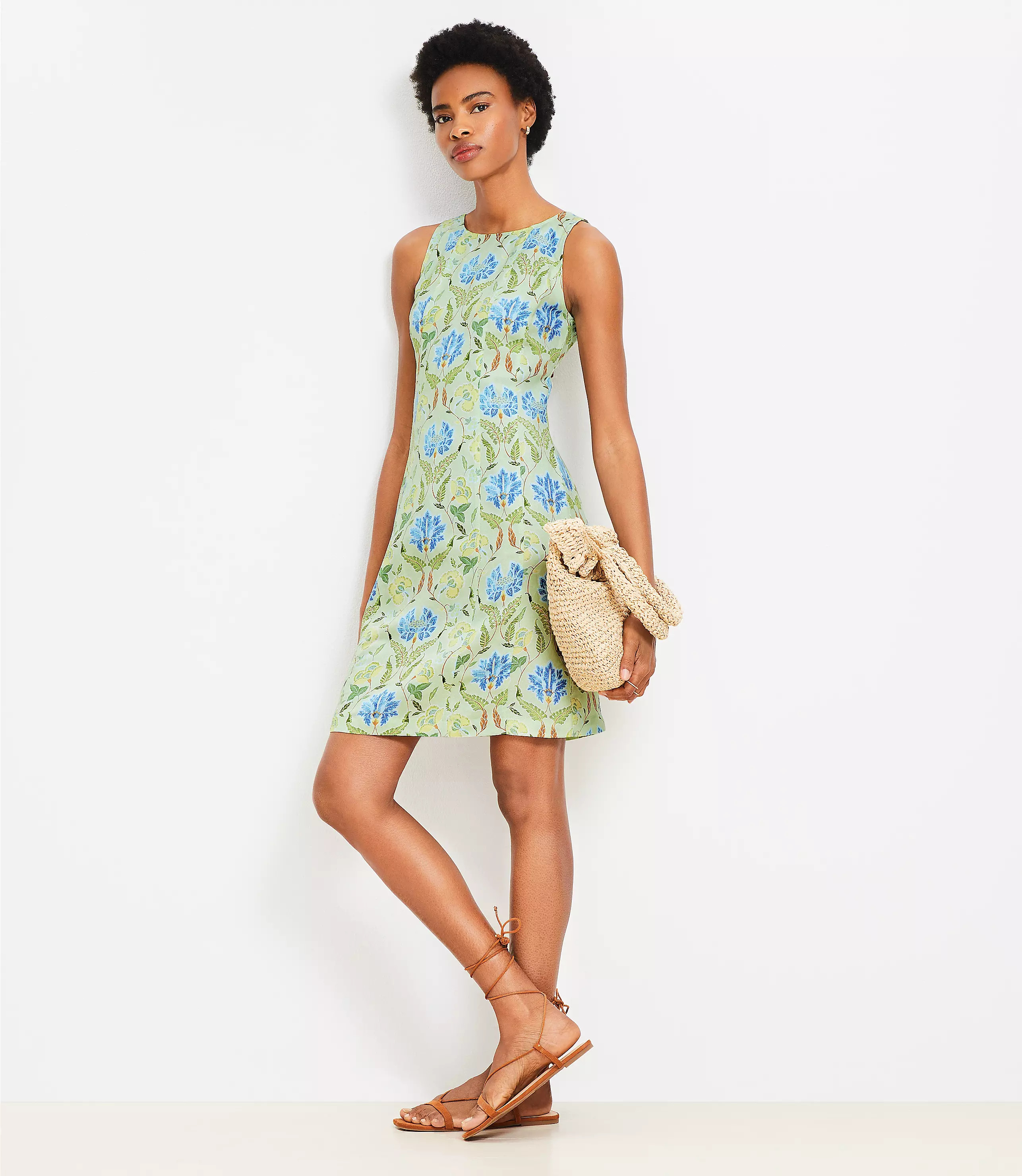 Garden Linen Blend Seamed Mini Dress | LOFT