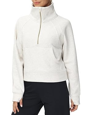THE GYM PEOPLE Womens' Half Zip Pullover Fleece Stand Collar Crop Sweatshirt with Pockets Thumb H... | Amazon (US)
