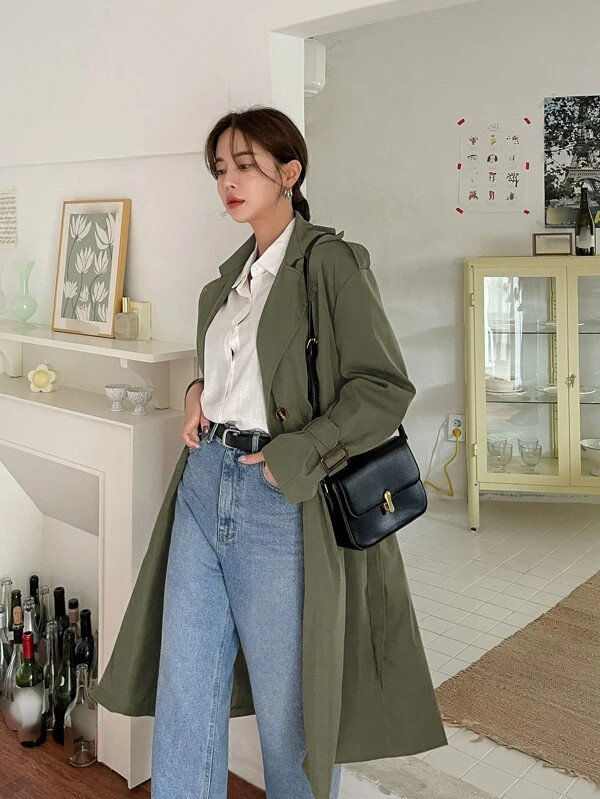 DAZY Double Breasted Slant Pockets Belted Trench Coat
   SKU: sw2209269139224612      
          ... | SHEIN