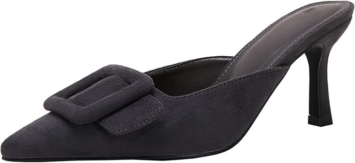 VETASTE Women's Heeled Mules Pointed Toe Suede Buckle Slip On Sandals Kitten Heels Party Wedding ... | Amazon (US)