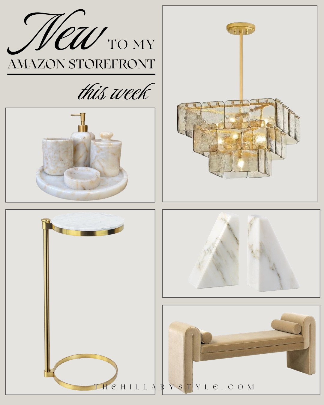 Must Have — NEW AMAZON STOREFRONT FINDS! These NEW HOME FINDS just landed in my storefront this week and they are all about that elevated designer look. From the MARBLE BATHROOM SET and SCULPTURAL BOOKENDS to the STATEMENT GLASS CHANDELIER and MODERN ACCENT BENCH, these pieces instantly make a space feel polished and high-end. Beautiful, timeless decor that looks like it came straight from a designer showroom.

#Amazon #TheHillaryStyle #AmazonHome #NewAmazonFinds #DesignerHomeDecor #LuxuryForLess #ModernOrganicDecor #NeutralHomeStyle #InteriorInspo #AmazonHomeFinds 

 #LTKU #LTKOver40 #LTKHome