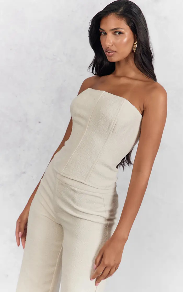 White Boucle Boned Corset | PrettyLittleThing US