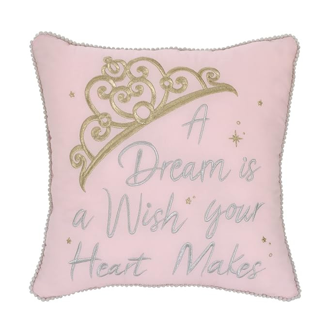 Disney Princess Enchanting Dreams Pink and Gold Embroidered Crown Decorative Throw Pillow with Wh... | Amazon (US)