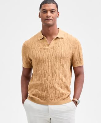 Men's Johnny-Collar Ribbed Geo Polo Shirt, Macy's Exclusive | Macy's