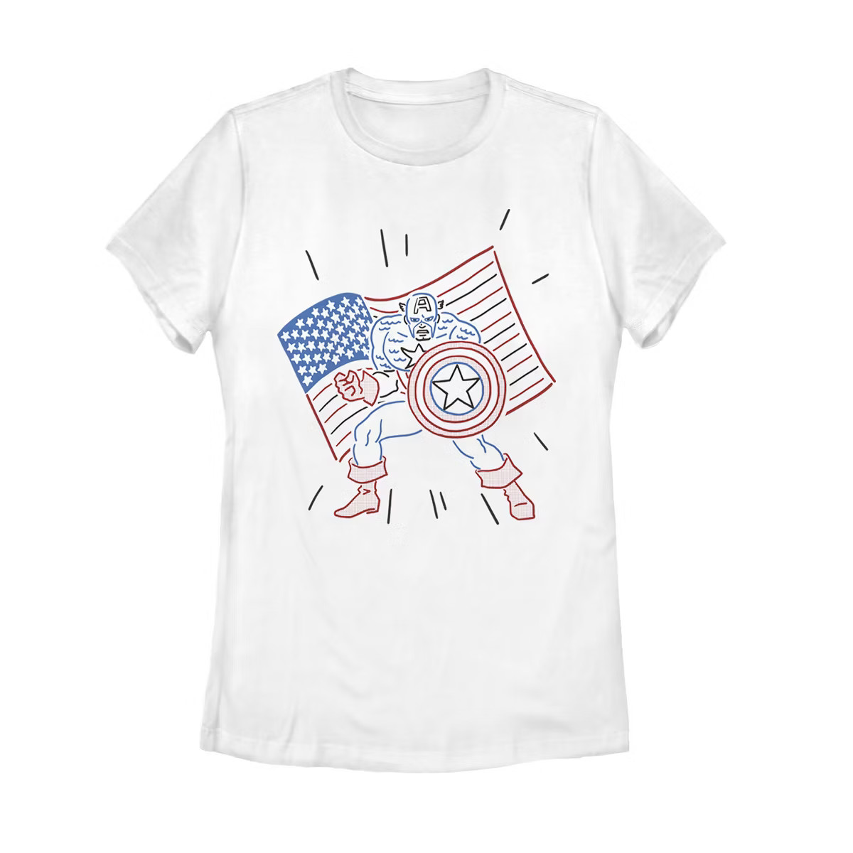 Women's Marvel Fourth of July  Cartoon Captain America T-Shirt | Target