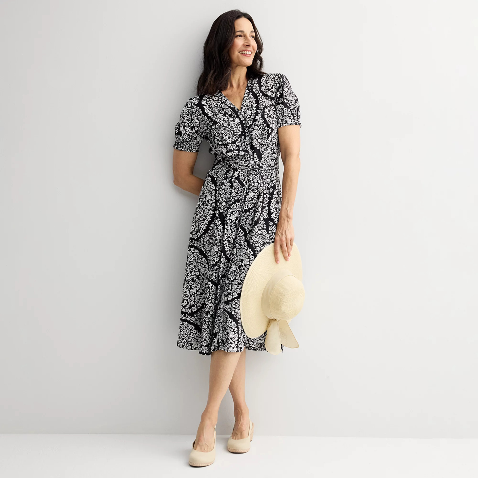 Women's Croft & Barrow® Button Front V-Neck Midi Dress | Kohl's