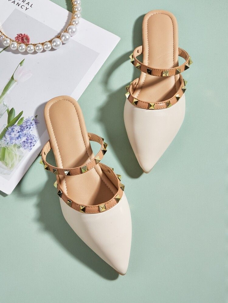 Spiked Decor Flat Mules | SHEIN