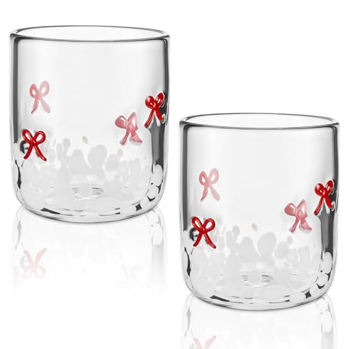 Skylety 2 Pack Red Bow Icon Glass Cups 14 oz Bow Icon Juice Glasses Coquette Aesthetic Cup Drinki... | Amazon (US)